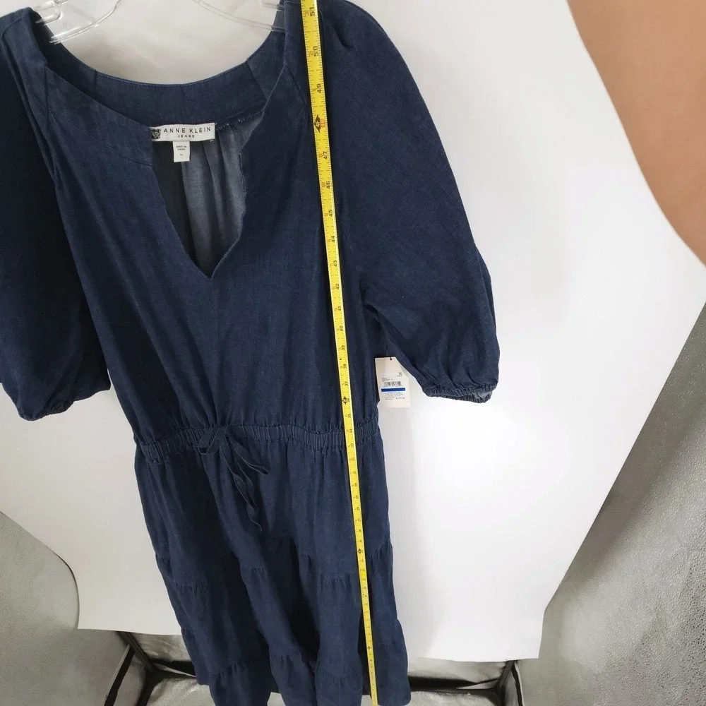 Anne Klein Jeans Puff Sleeve Tiered Denim Midi Dress Dark Wash Womens Size XL - Picture 11 of 12